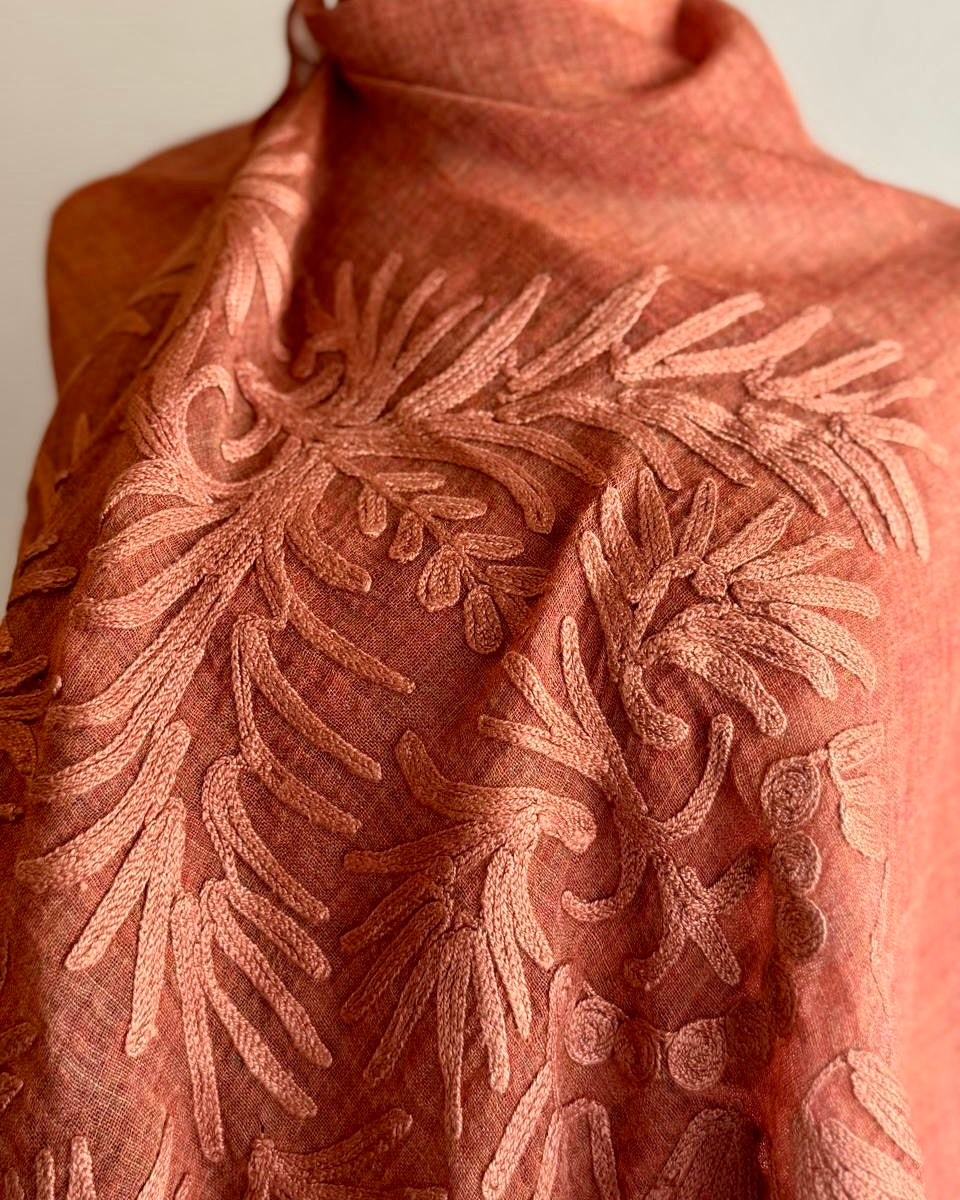 Xale gaze lã ORGANIC Bordado telha