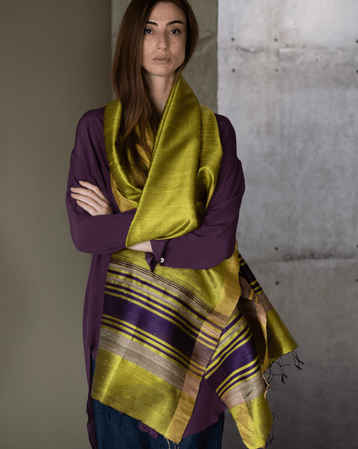 Xale TUSSAR amarelo lima e roxo