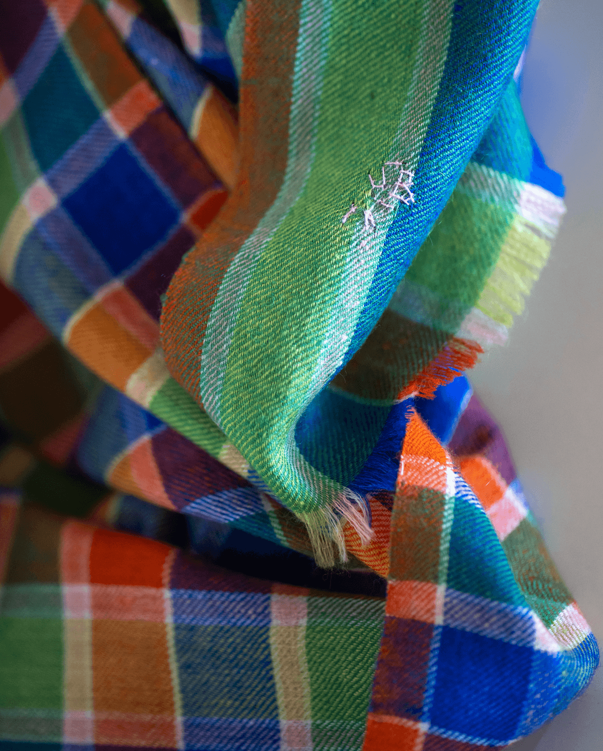 xale CASHMERE Tartan verde, laranja e azul
