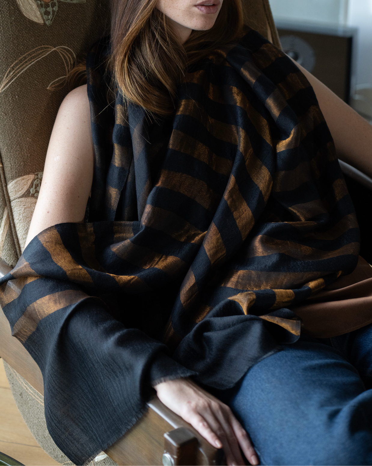 Xale ZARI STRIPES preto