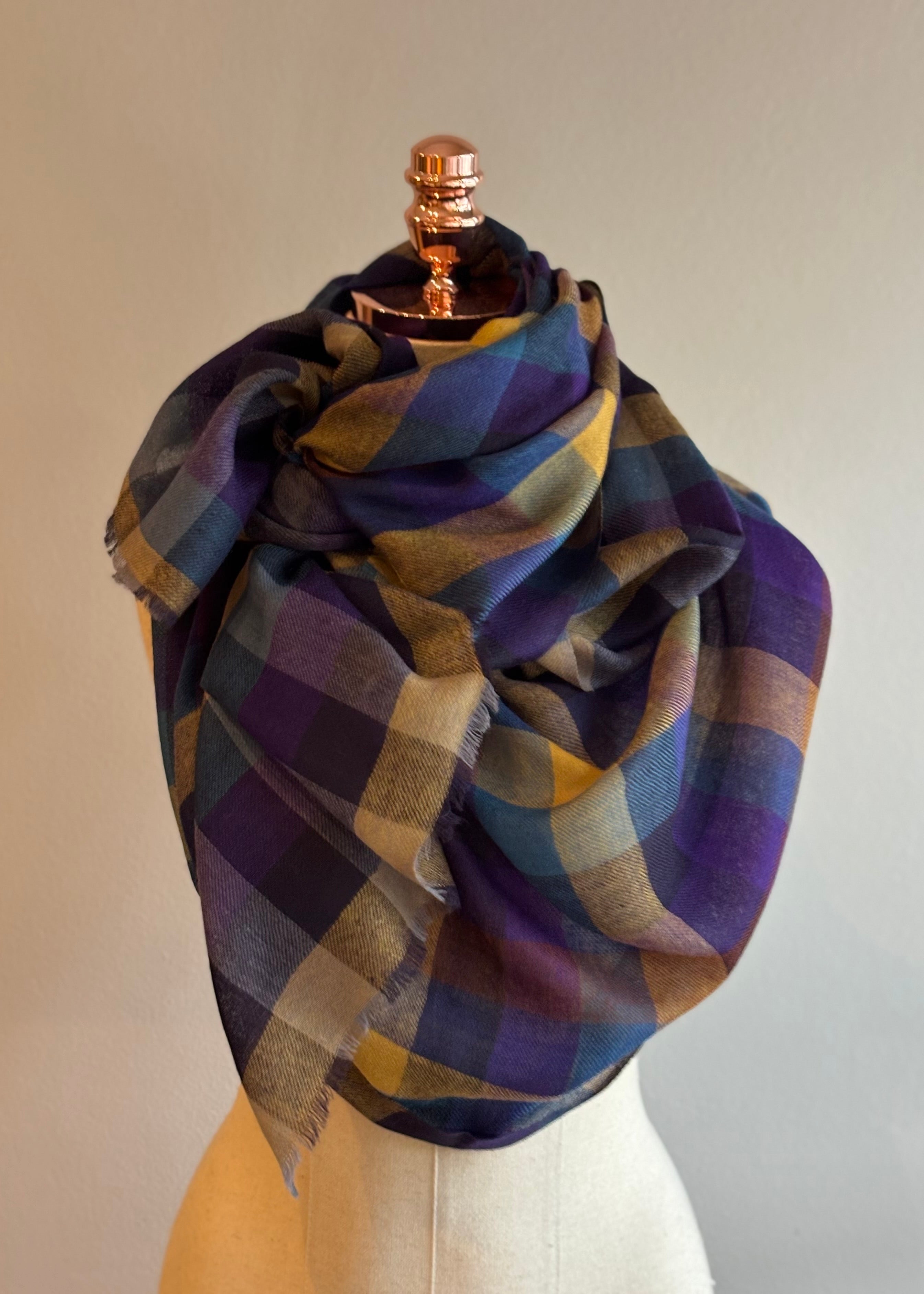 Xale merino KILT roxo/azul