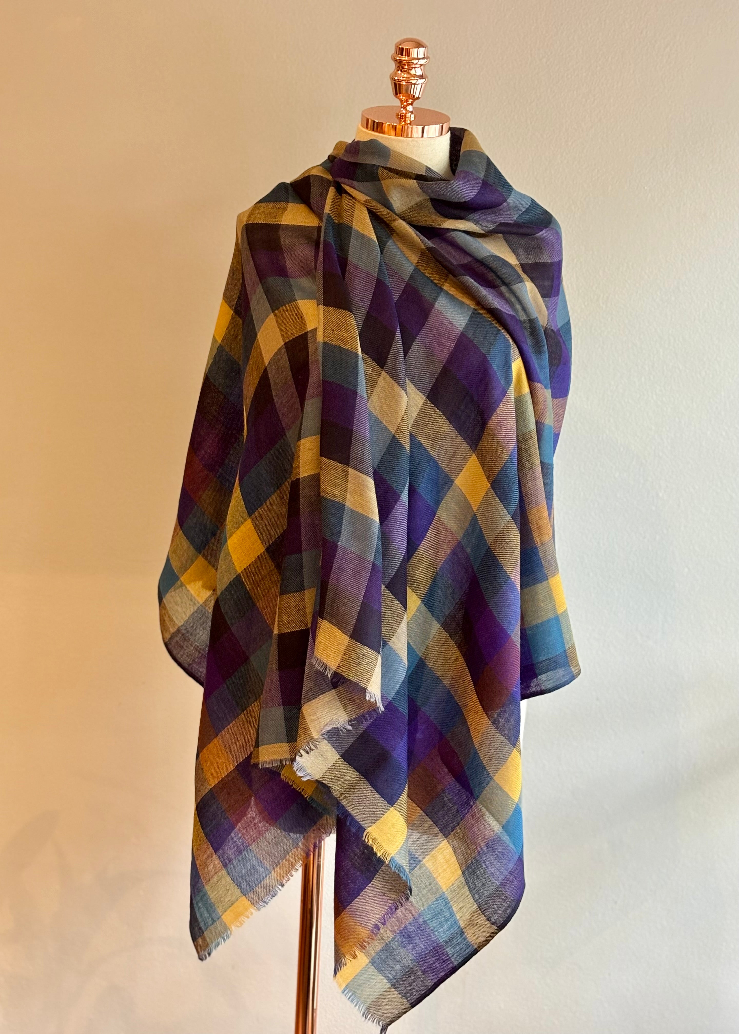 Xale merino KILT roxo/azul