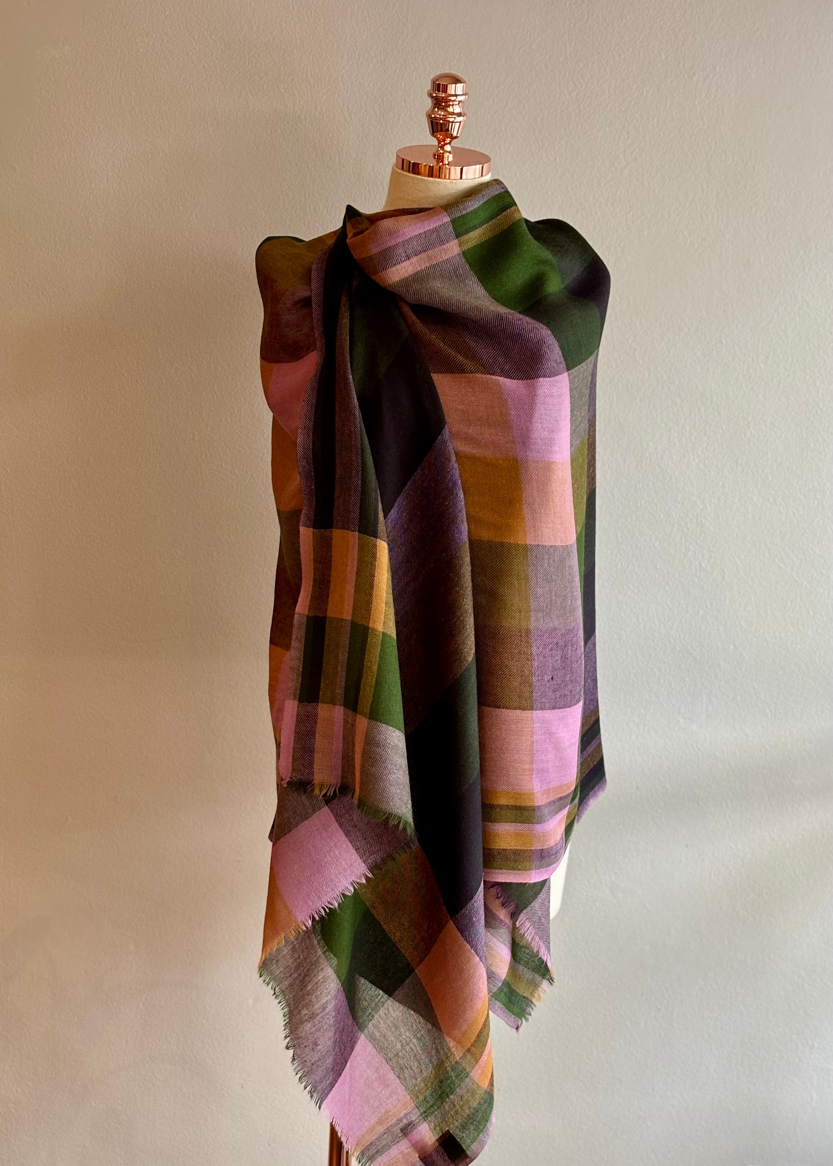 Xale merino KILT verde/rosa