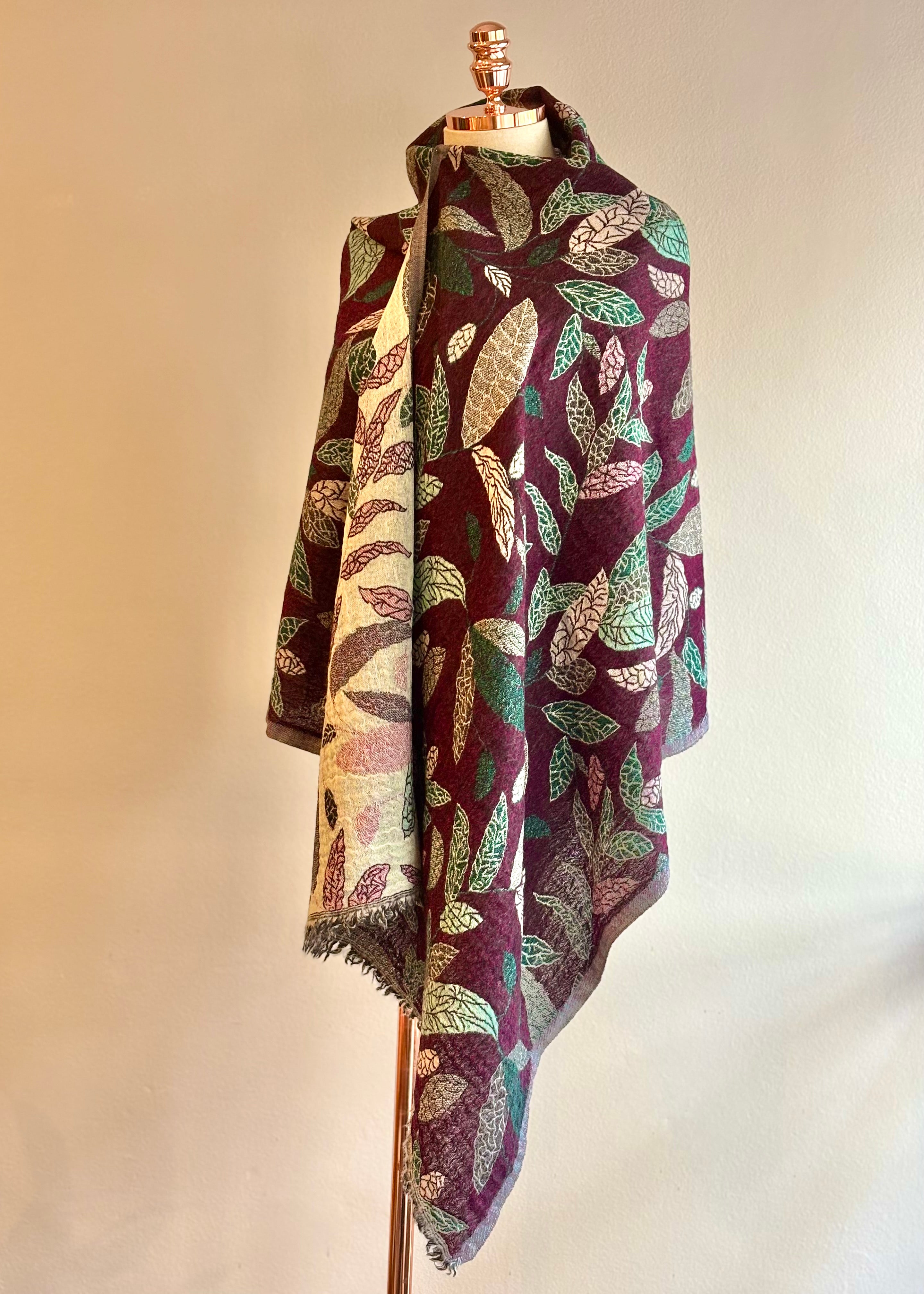 Xale JACQUARD FOLHAS marsala