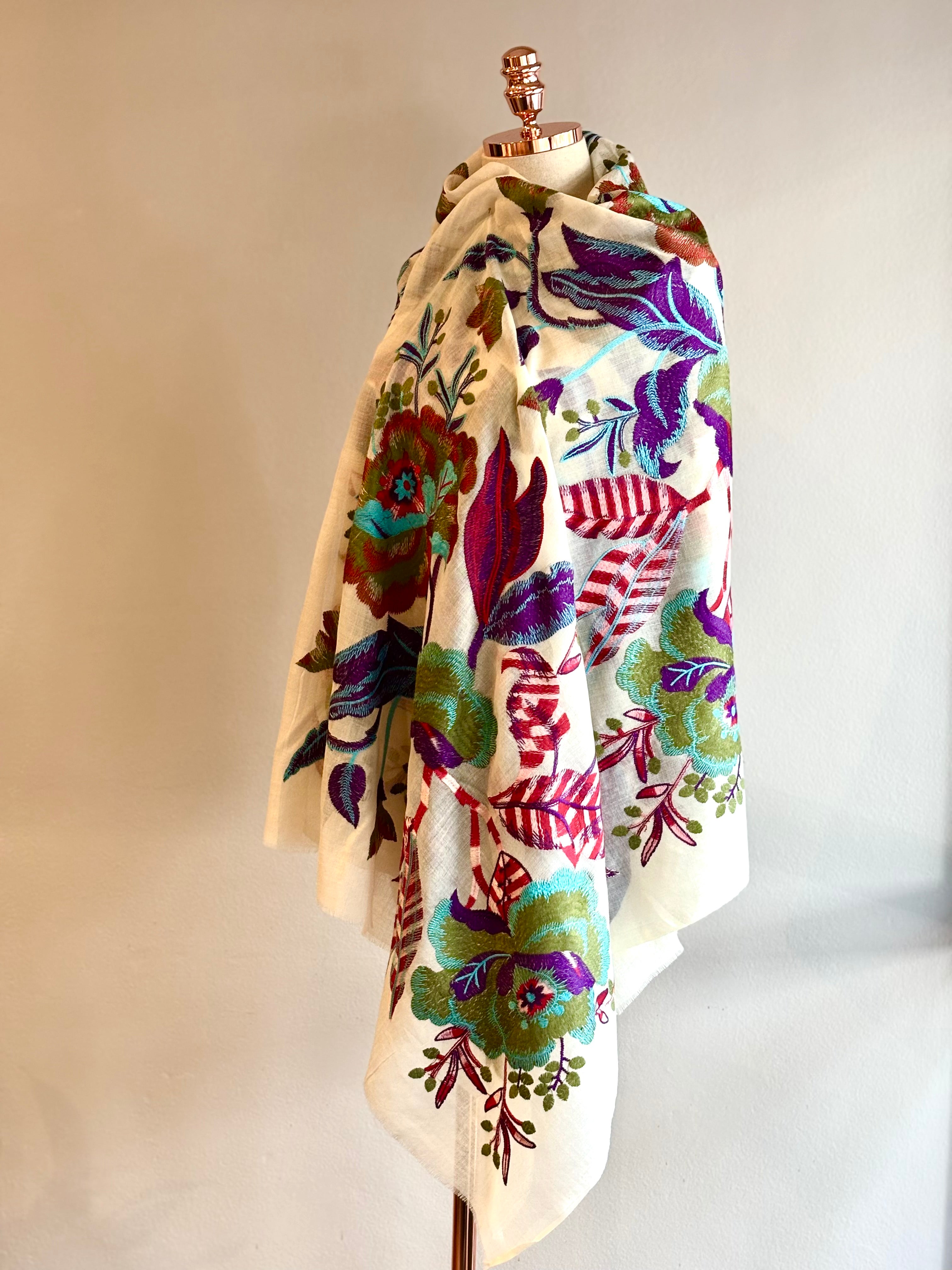 Xale Merino Bordado MAXI FLOWER