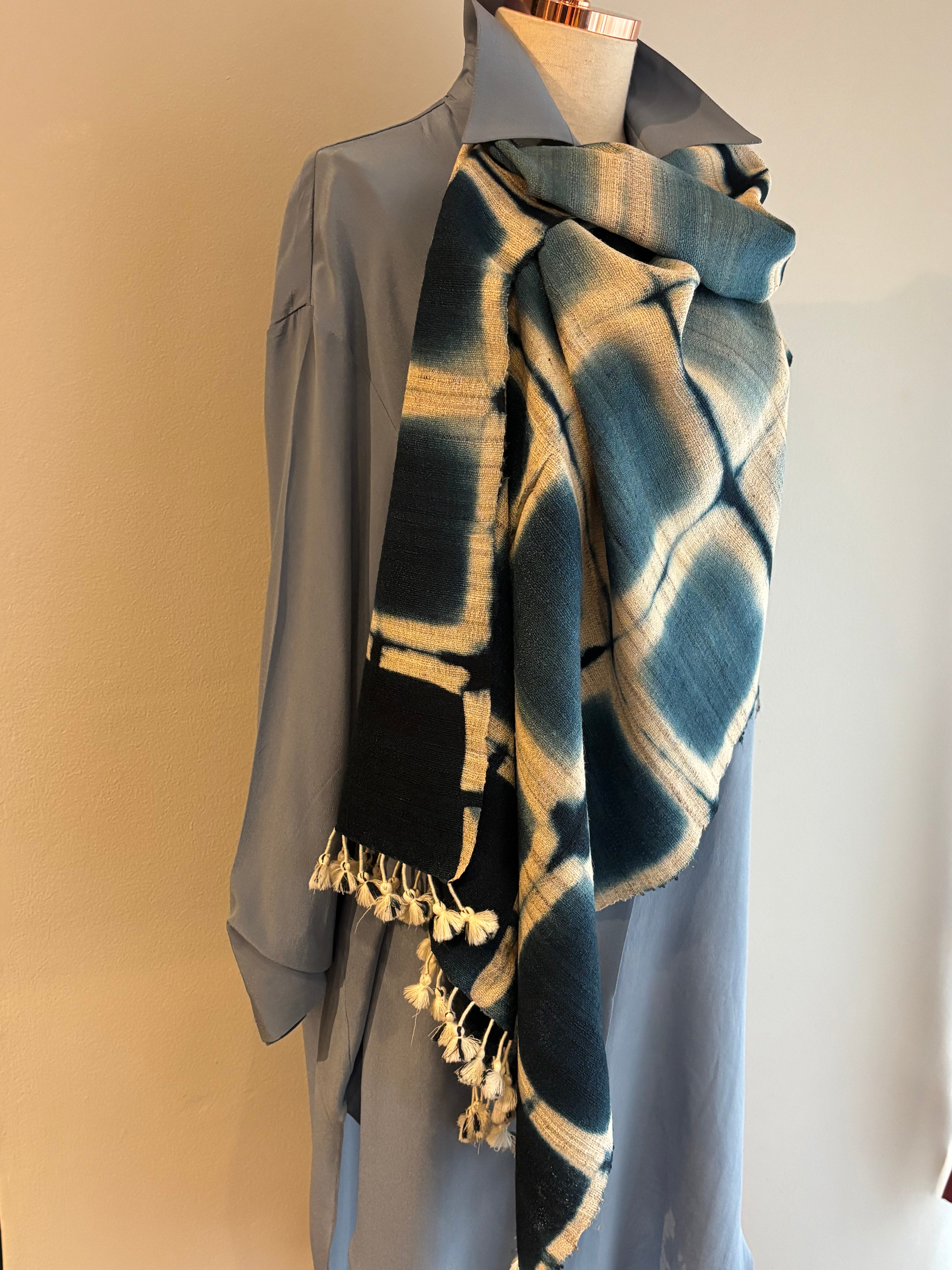 Xale SHIBORI  índigo squares
