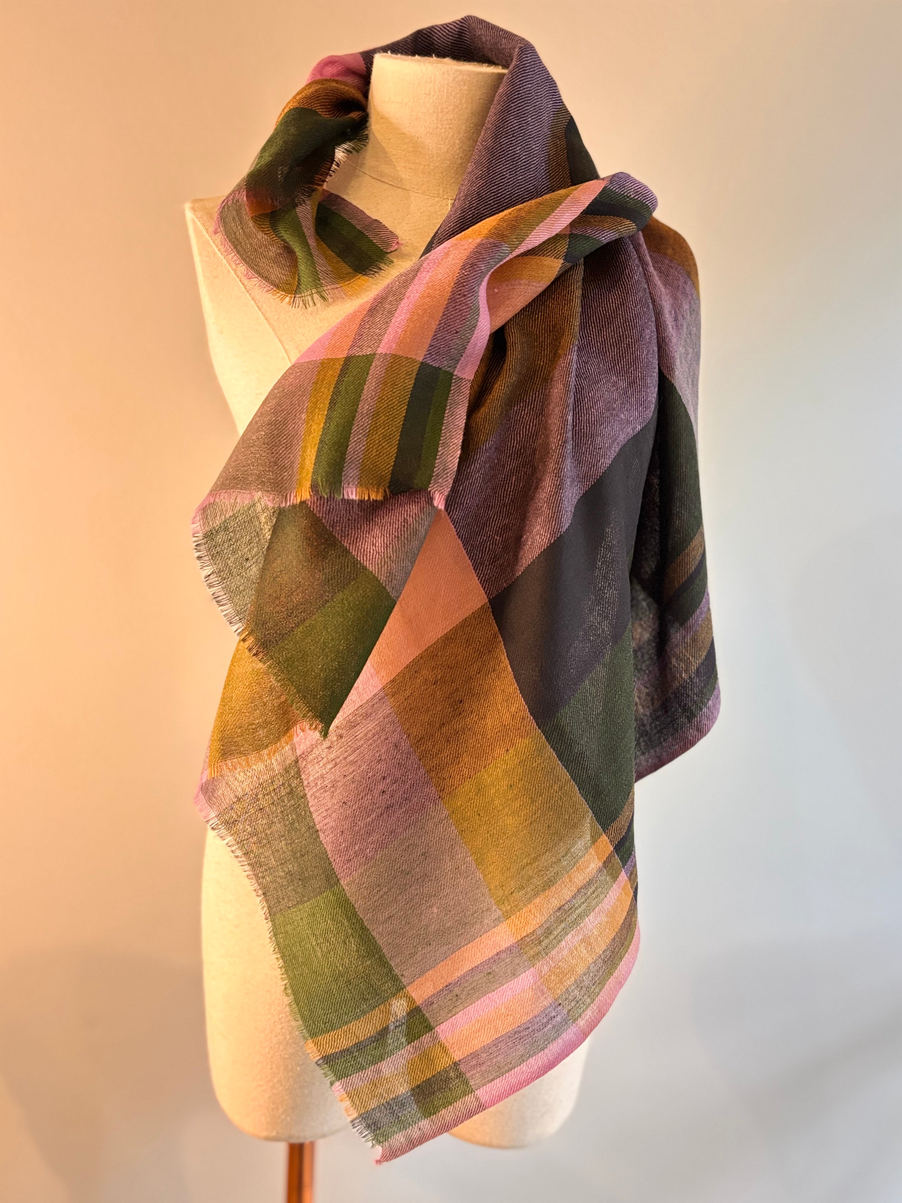 Foulard lã merino KILT verde/lavanda