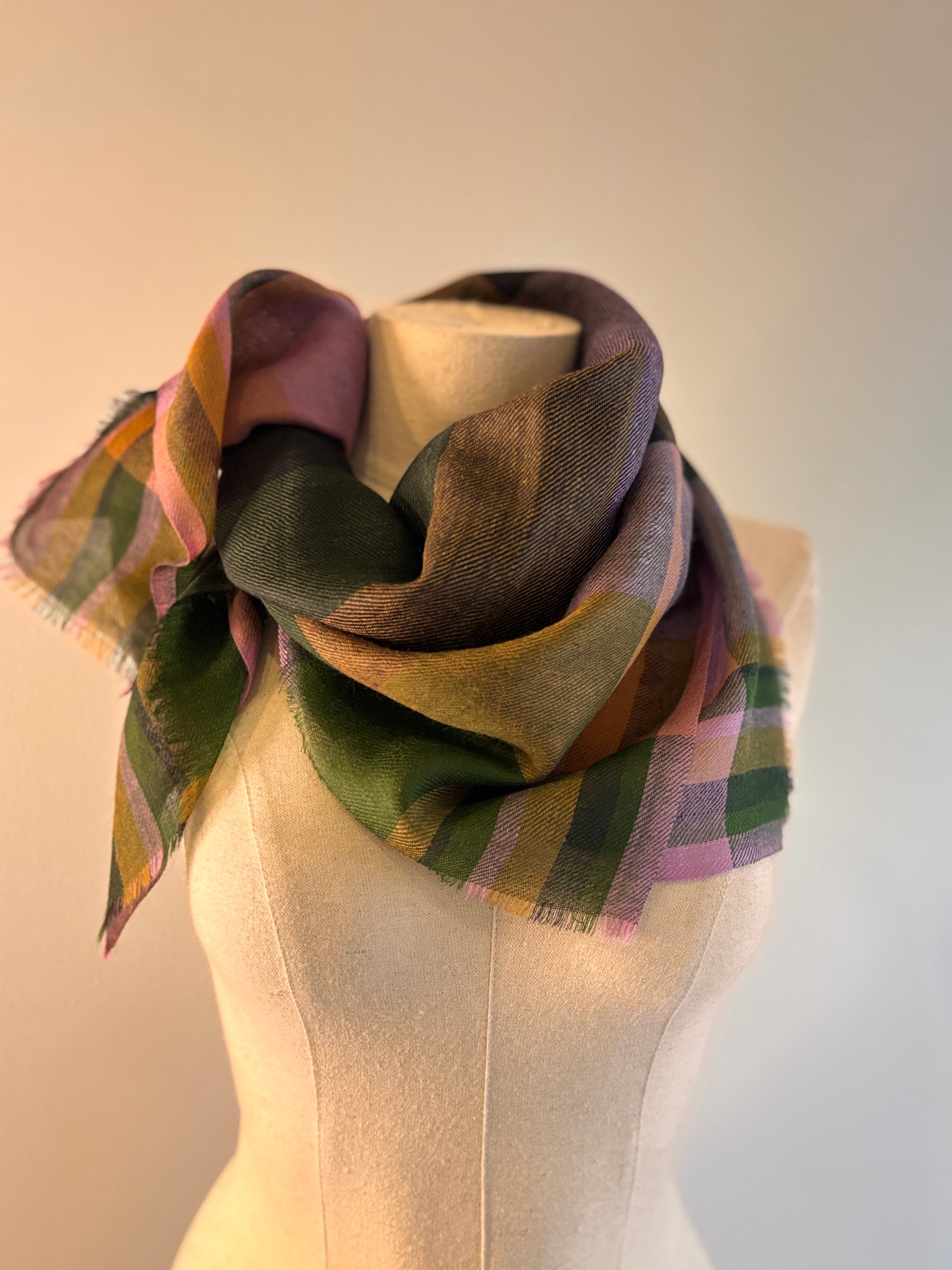 Foulard lã merino KILT verde/lavanda